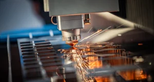 Laser Cutting Machine with Sparksin Factory