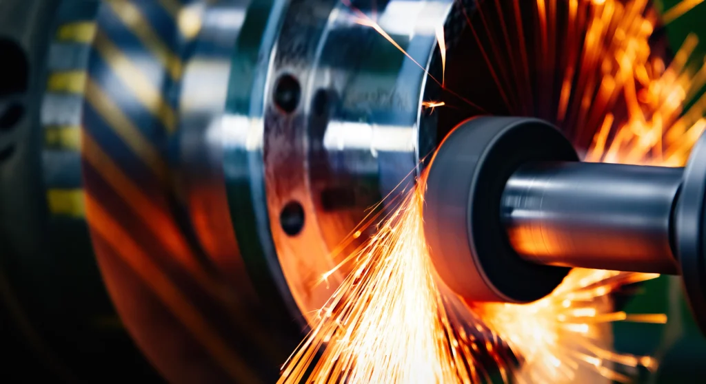 Sparks of Machine tool in metal factory with CNC machines